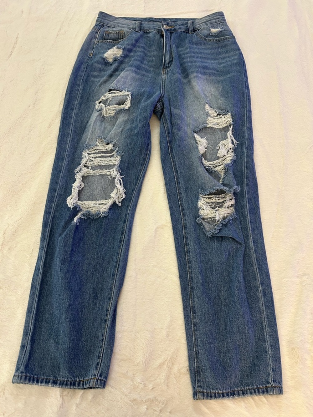 SHEIN Distressed Dark Blue Boyfriend Jeans